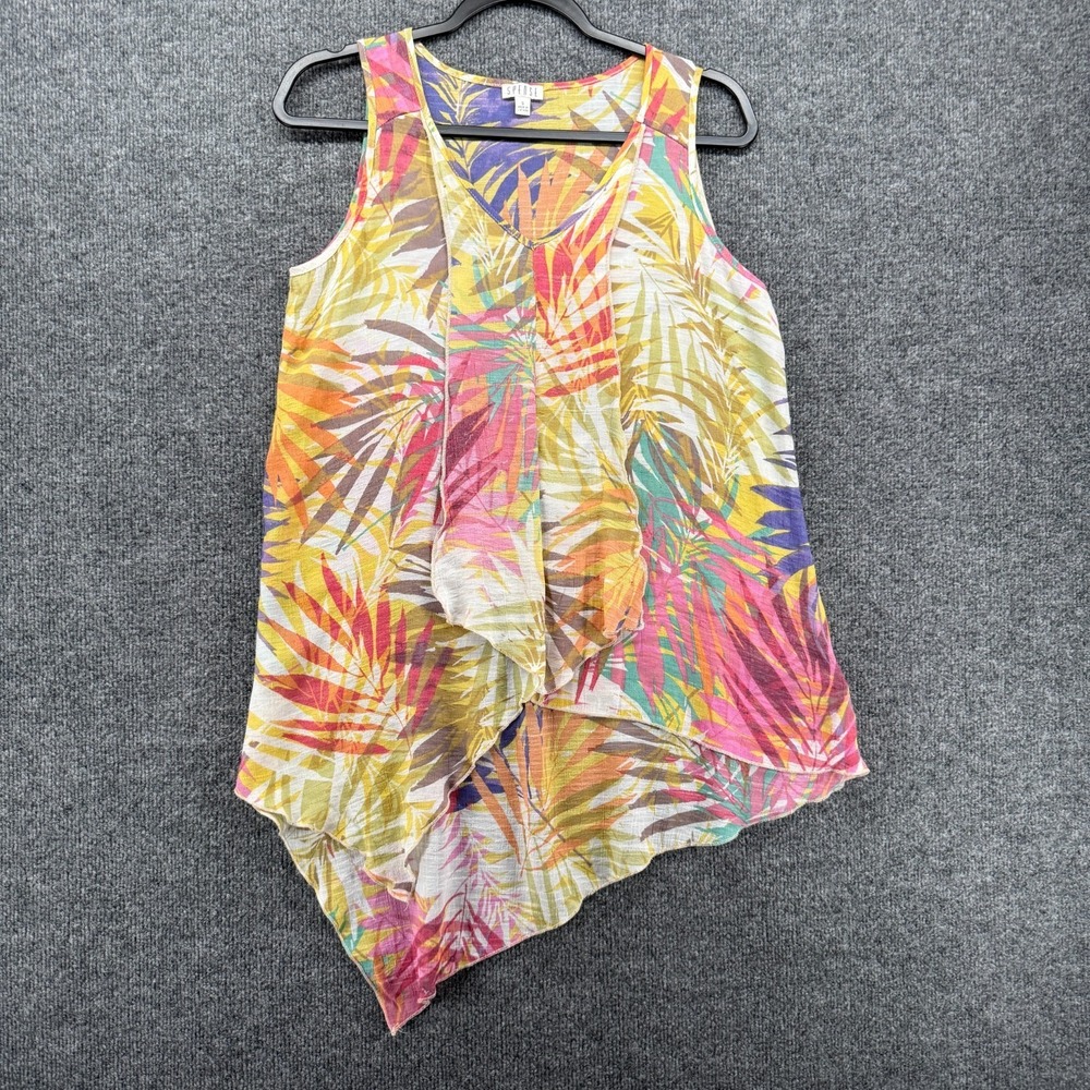 Spense Blouse Top Womens S Colorful Leaf Print Sleeveless Coastal Beachy Resort